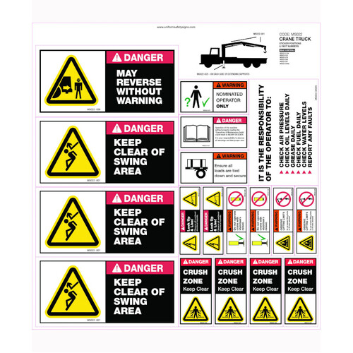 WORKWEAR, SAFETY & CORPORATE CLOTHING SPECIALISTS - 470x500mm - Machinery Sticker Sets - Truck Crane (18 decals per sheet)