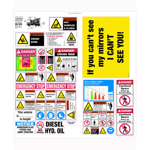 WORKWEAR, SAFETY & CORPORATE CLOTHING SPECIALISTS 600x620mm - Machinery Sticker Sets - Concrete Agitator (32 decals per sheet)