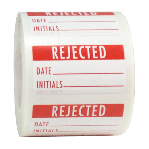 WORKWEAR, SAFETY & CORPORATE CLOTHING SPECIALISTS 90x70mm Packing Lables - Red - Roll of 250 - Reject-Black-90x70mm