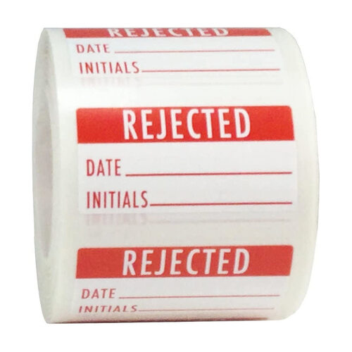 WORKWEAR, SAFETY & CORPORATE CLOTHING SPECIALISTS 90x70mm Packing Lables - Red - Roll of 250 - Reject-Black-90x70mm