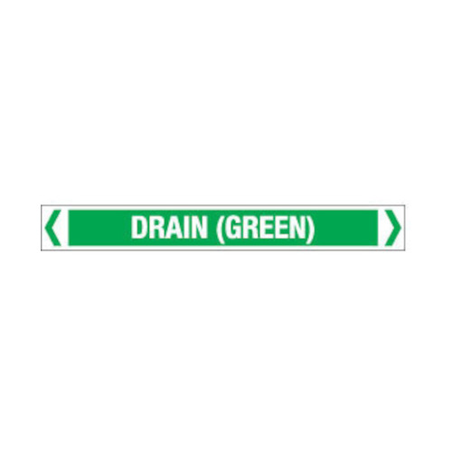 WORKWEAR, SAFETY & CORPORATE CLOTHING SPECIALISTS - 50x400mm - Self Adhesive Pipe Markers - Pkt of 10 - Drain (Green)