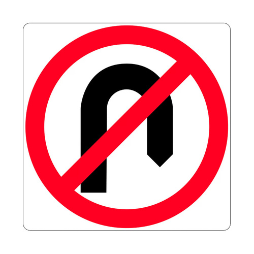 WORKWEAR, SAFETY & CORPORATE CLOTHING SPECIALISTS 450x750mm - Aluminium Class 1 - No U Turn with Symbol (NSW Only) - Red / Black - 450x750mm