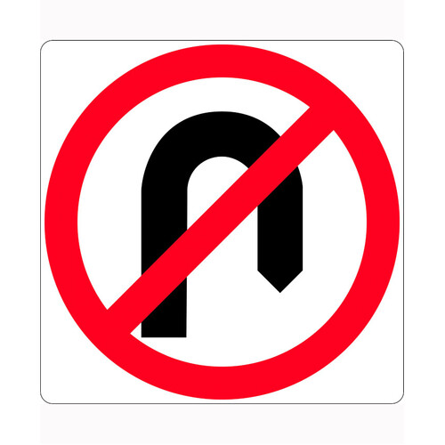 WORKWEAR, SAFETY & CORPORATE CLOTHING SPECIALISTS 450x750mm - Aluminium Class 1 - No U Turn with Symbol (NSW Only)-Black-450x750mm