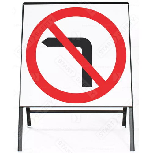 WORKWEAR, SAFETY & CORPORATE CLOTHING SPECIALISTS 750x750mmmm - Aluminium, Class 1 - No Left Turn Symbol in Roundel (Braced)-Black-750X750mm