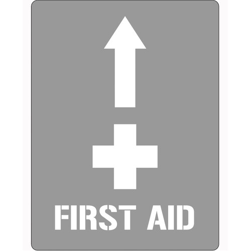 WORKWEAR, SAFETY & CORPORATE CLOTHING SPECIALISTS - 600x400mm - Poly Stencil - First Aid With Arrow