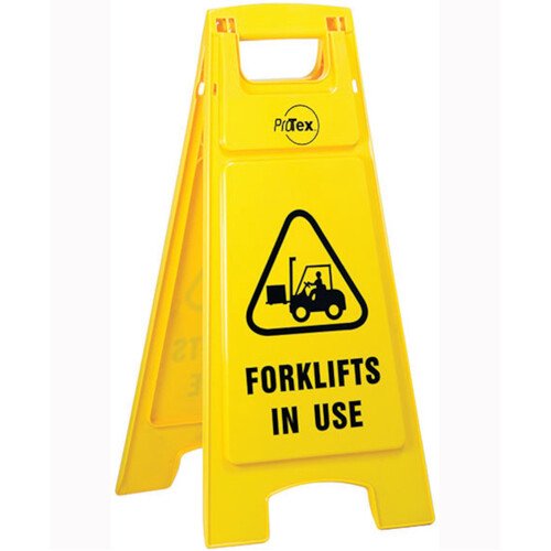 WORKWEAR, SAFETY & CORPORATE CLOTHING SPECIALISTS Premium Plastic Sign Stand - Double Sided - Forklifts in Use
