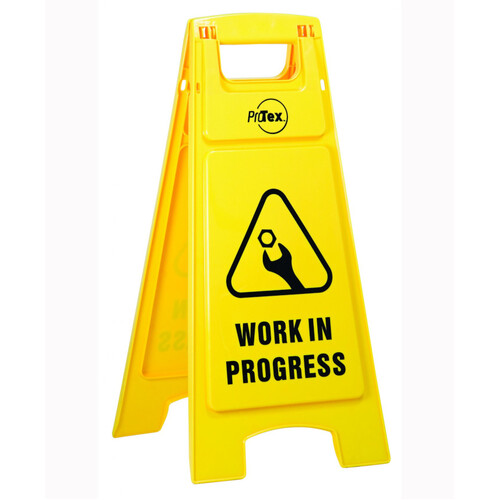 WORKWEAR, SAFETY & CORPORATE CLOTHING SPECIALISTS Premium Plastic Sign Stand - Double Sided - Work In Progress