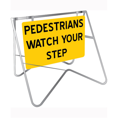 WORKWEAR, SAFETY & CORPORATE CLOTHING SPECIALISTS - 900x600mm - Swing Stand and Sign - Pedestrians Watch Your Step
