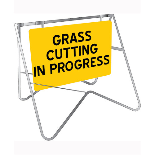WORKWEAR, SAFETY & CORPORATE CLOTHING SPECIALISTS 900x600mm - Swing Stand and Sign - Grass Cutting In Progress