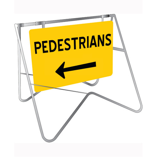 WORKWEAR, SAFETY & CORPORATE CLOTHING SPECIALISTS 900x600mm - Swing Stand and Sign - Pedestrians (Left Arrow)