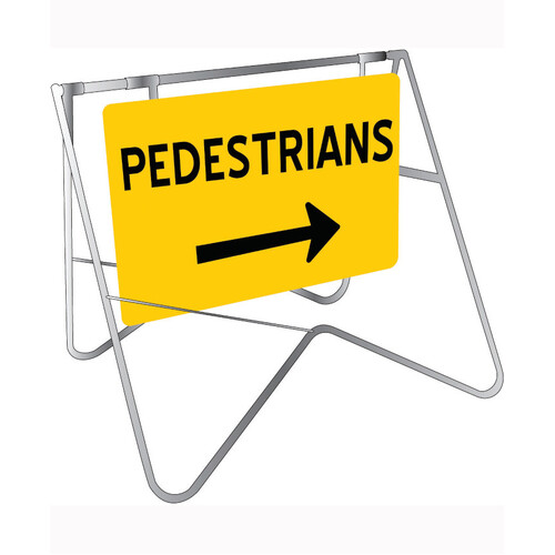WORKWEAR, SAFETY & CORPORATE CLOTHING SPECIALISTS 900x600mm - Swing Stand and Sign - Pedestrians (Right Arrow)