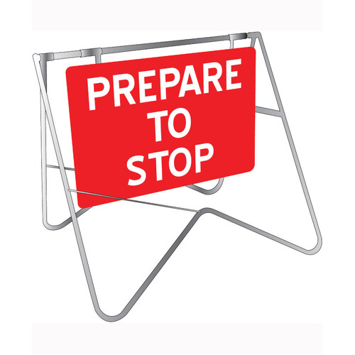 WORKWEAR, SAFETY & CORPORATE CLOTHING SPECIALISTS - 900x600mm - Swing Stand and Sign - Prepare To Stop