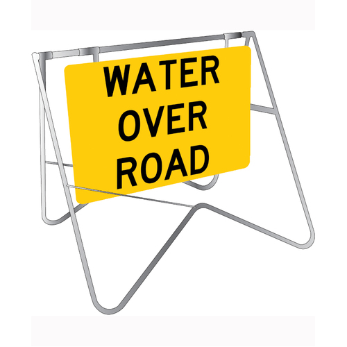 WORKWEAR, SAFETY & CORPORATE CLOTHING SPECIALISTS 900x600mm - Class 1 - Swing Stand and Metal Sign - Water Over Road [FREIGHT CHARGES APPLY]