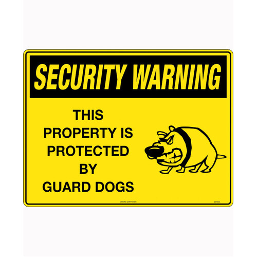 WORKWEAR, SAFETY & CORPORATE CLOTHING SPECIALISTS 450x300mm - Poly - Security Warning This Property is Protected by Guard Dogs