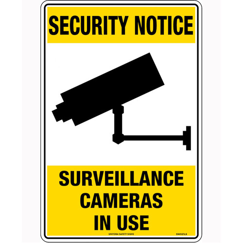 WORKWEAR, SAFETY & CORPORATE CLOTHING SPECIALISTS - 450x300mm - Metal - Security Notice Surveillance Cameras In Use