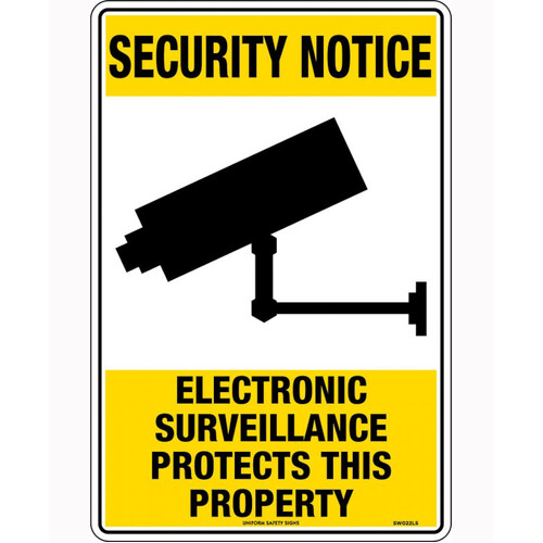 WORKWEAR, SAFETY & CORPORATE CLOTHING SPECIALISTS - 450x300mm - Metal - Security Notice Electronic Surveillance Protects This Property