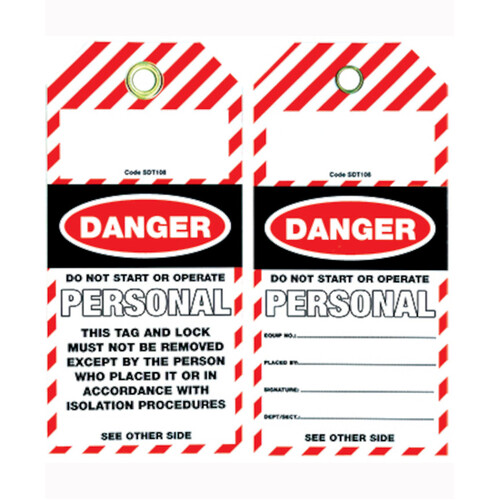 WORKWEAR, SAFETY & CORPORATE CLOTHING SPECIALISTS - 80x160mm - Tear Proof Tag - Pkt of 25 - Danger Personal