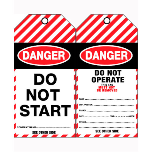 WORKWEAR, SAFETY & CORPORATE CLOTHING SPECIALISTS 75x160mm - Cardboard Tags - Pkt of 25 - Danger Do Not Start