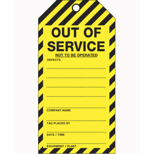 WORKWEAR, SAFETY & CORPORATE CLOTHING SPECIALISTS - 75x160mm - Cardboard Tags - Pkt of 25 - Out of Service Not To Be Operated