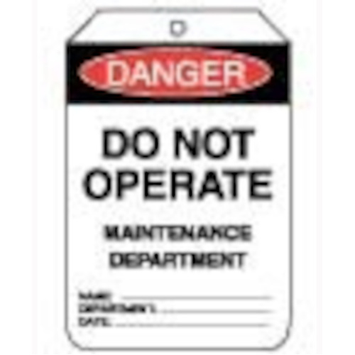 WORKWEAR, SAFETY & CORPORATE CLOTHING SPECIALISTS 90x140mm - Cardboard Tags - Pkt of 100 - Danger Do Not Operate Maintenance Department