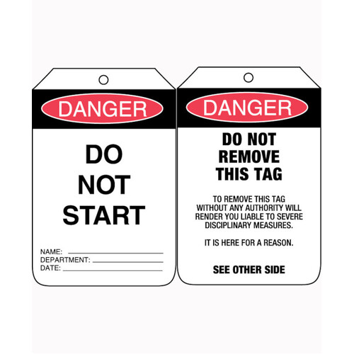 WORKWEAR, SAFETY & CORPORATE CLOTHING SPECIALISTS 90x140mm - Cardboard Tags - Pkt of 100 - Danger Do Not Start