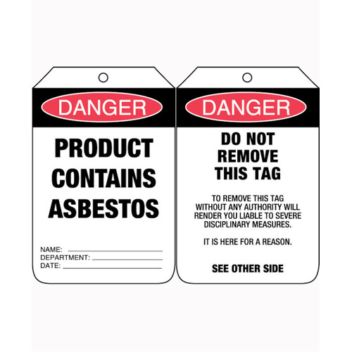 WORKWEAR, SAFETY & CORPORATE CLOTHING SPECIALISTS - 90x140mm - Cardboard Tags - Pkt of 100 - Danger Product Contains Asbestos