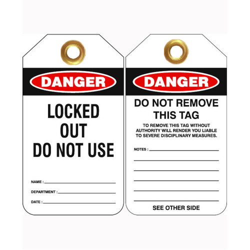 WORKWEAR, SAFETY & CORPORATE CLOTHING SPECIALISTS - 80x140mm -  Heavy Duty PVC Tags - Pkt of 25 - Danger Locked Out Do Not Use