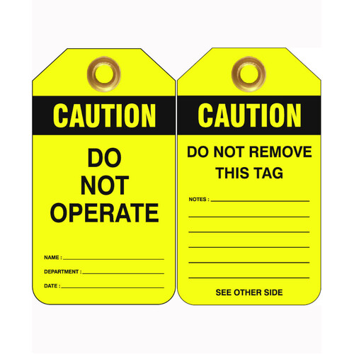 WORKWEAR, SAFETY & CORPORATE CLOTHING SPECIALISTS 80x140mm -  Heavy Duty PVC Tags - Pkt of 25 - Caution Do Not Operate