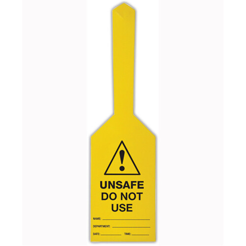 WORKWEAR, SAFETY & CORPORATE CLOTHING SPECIALISTS 170x80mm - Self Locking Tags - Pkt of 25 - (Caution Triangle & Exclamation Mark) Unsafe Do Not Use