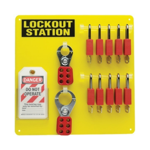 WORKWEAR, SAFETY & CORPORATE CLOTHING SPECIALISTS - 395x395mm 1 x UL307 - 12 Lock Lockout Station - Includes 12 Premium Red Locks (UL418), 2 x 25mm Hasp