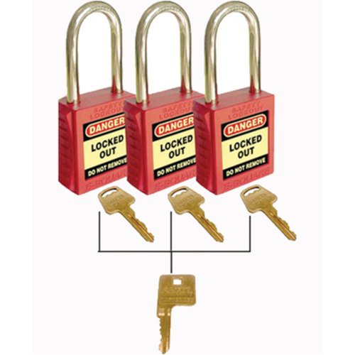 WORKWEAR, SAFETY & CORPORATE CLOTHING SPECIALISTS 42mm Premium Safety Padlocks - Red - Set of 3 With Master Key