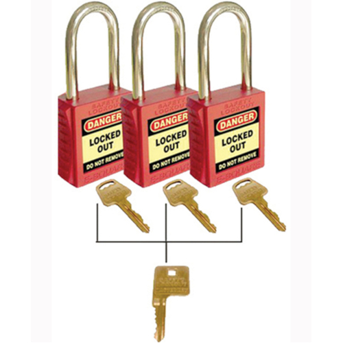 WORKWEAR, SAFETY & CORPORATE CLOTHING SPECIALISTS - 42mm Premium Safety Padlocks - Red - Set of 3 - Keyed Alike