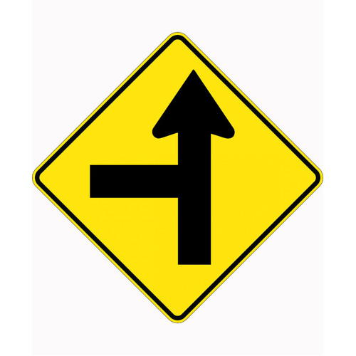 WORKWEAR, SAFETY & CORPORATE CLOTHING SPECIALISTS 750x750mm - Aluminium - Class 1 Reflective - Side Road Junction Left-Black-750x750mm