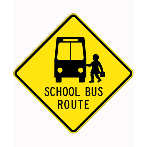 WORKWEAR, SAFETY & CORPORATE CLOTHING SPECIALISTS - 750x750mm - Aluminium - Class 1 Reflective - School Bus Route + Picto