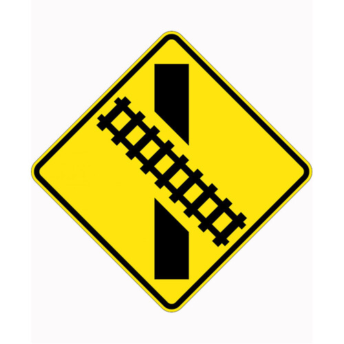 WORKWEAR, SAFETY & CORPORATE CLOTHING SPECIALISTS 750x750mm - Aluminium - Class 1 Reflective - Train Crossing Right Angle
