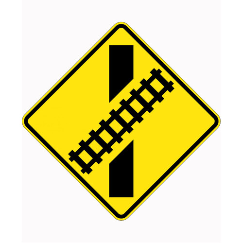 WORKWEAR, SAFETY & CORPORATE CLOTHING SPECIALISTS 750x750mm - Aluminium - Class 1 Reflective - Train Crossing Angle Left