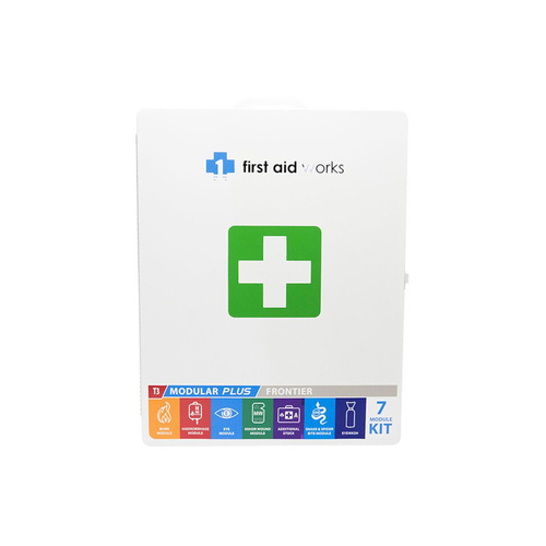 WORKWEAR, SAFETY & CORPORATE CLOTHING SPECIALISTS First Aid Works Modular + Frontier First Aid Kit Metal Cabinet (FAWT3MM + FAWT2SSB + FCNS500 x 2)