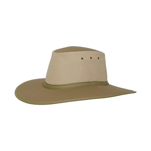 WORKWEAR, SAFETY & CORPORATE CLOTHING SPECIALISTS Bilby Breeze Double sided Cotton Drill, Brimlock edge. (Formerly Tanami Breeze double sided)-Khaki-L