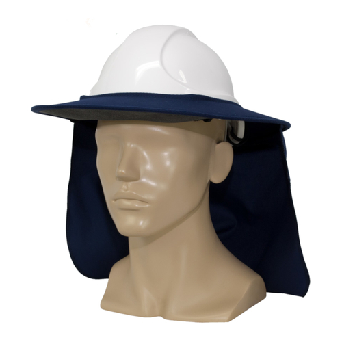 WORKWEAR, SAFETY & CORPORATE CLOTHING SPECIALISTS Hard Hat Brim Double sided with Brimlock and PolyCotton Flap-Navy-One Size