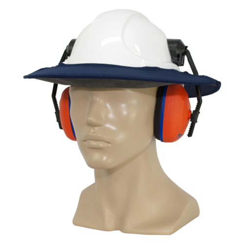 WORKWEAR, SAFETY & CORPORATE CLOTHING SPECIALISTS Earmuff Hard Hat Brim with Brimlock Navy-Navy-One Size