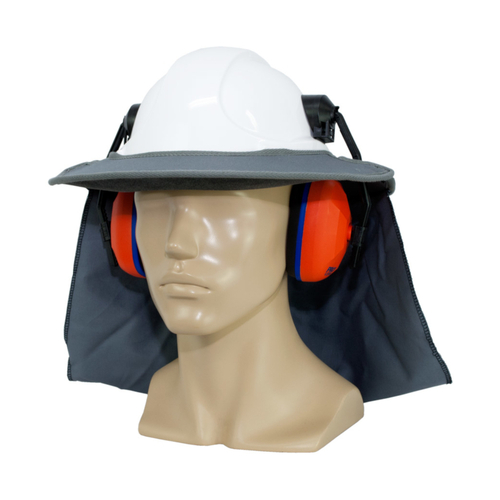 WORKWEAR, SAFETY & CORPORATE CLOTHING SPECIALISTS Earmuff Hard Hat Brim with Flap Silver Grey-Silver Grey-One Size