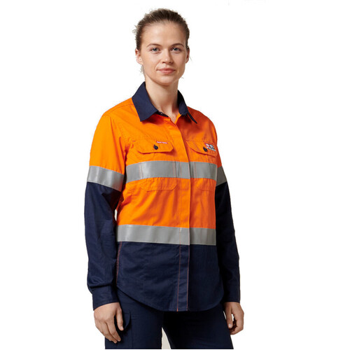 WORKWEAR, SAFETY & CORPORATE CLOTHING SPECIALISTS - Protect - Shieldtec Womens Hi-Vis Two Tone Open Front Shirt with Tape Long Sleeve