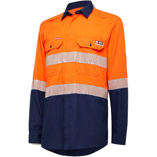 WORKWEAR, SAFETY & CORPORATE CLOTHING SPECIALISTS - Protect - Shieldtec Lenzing FR Hi-Visibility Two Tone Long Sleeve Open Front Shirt with Tape