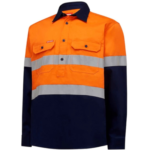 WORKWEAR, SAFETY & CORPORATE CLOTHING SPECIALISTS - Core - Mens Hi Vis L/S H/weight 2 tone Cotton Drill Shirt w/Tape