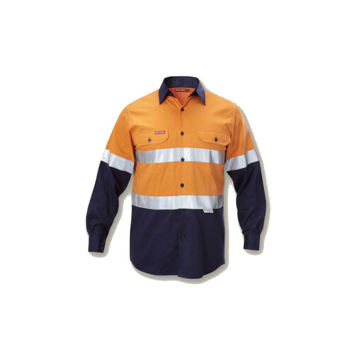 WORKWEAR, SAFETY & CORPORATE CLOTHING SPECIALISTS - Foundations - Hi-Vis Two Tone Cotton Drill Shirt with 3M Tape Long Sleeve